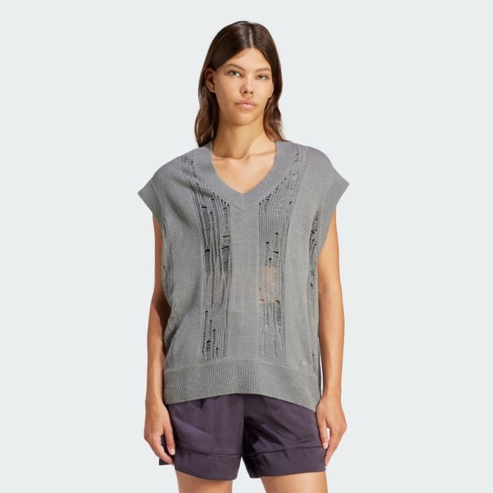 Adidas Women’s Distressed Knit Vest, Grey, size S NWT